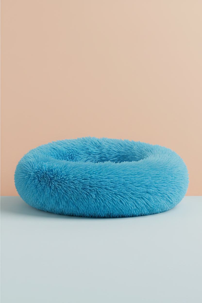 Blue fluffy pet bed