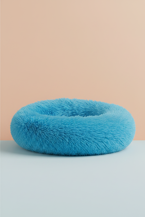 Blue fluffy pet bed