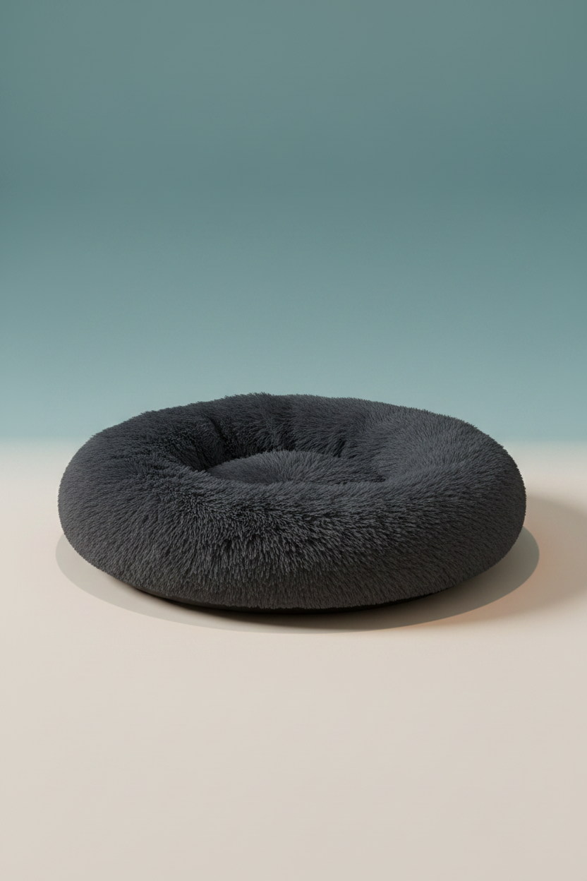 Dark grey fluffy pet bed