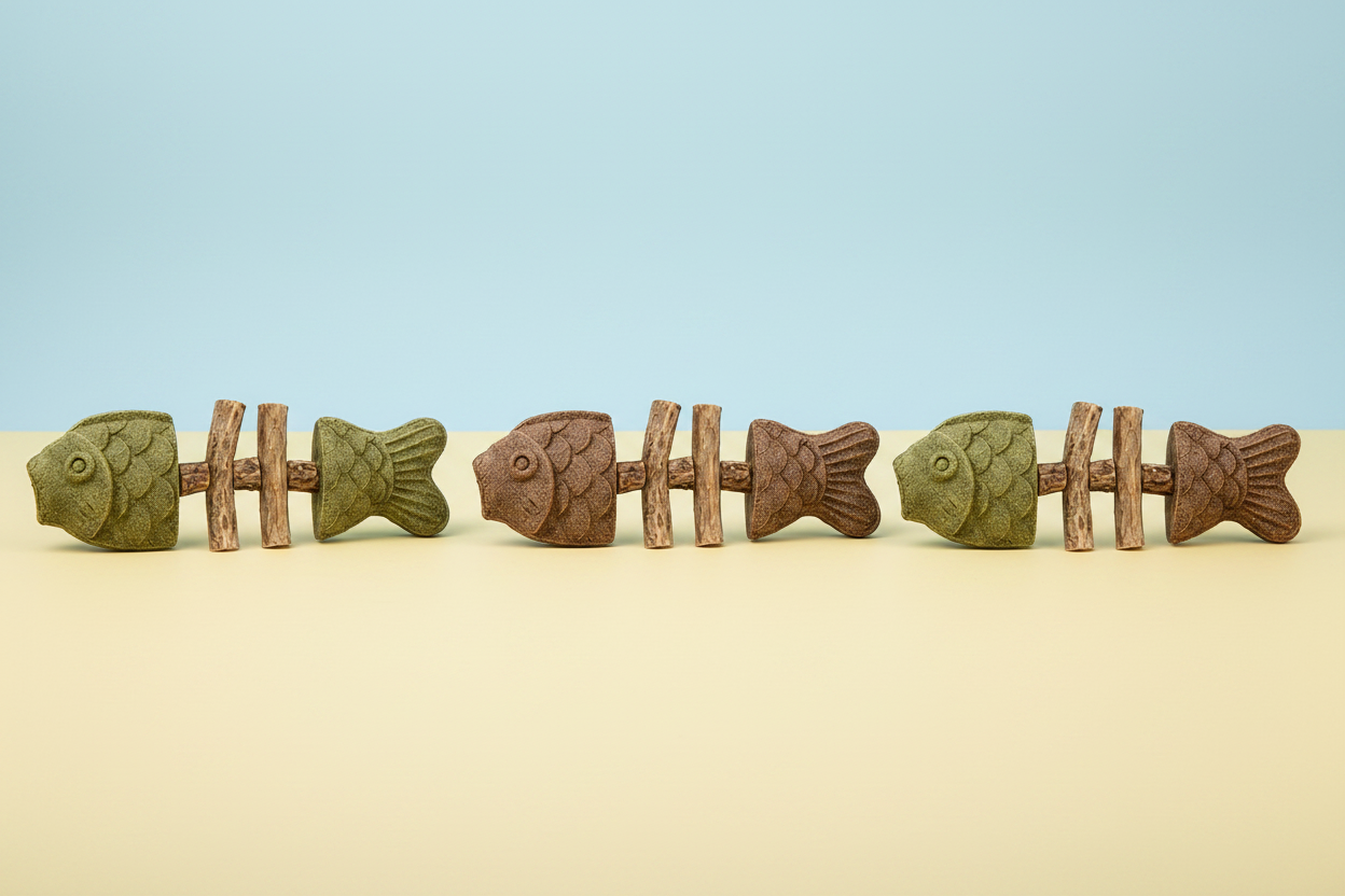Fishbone chew toys - pastel yellow and blue