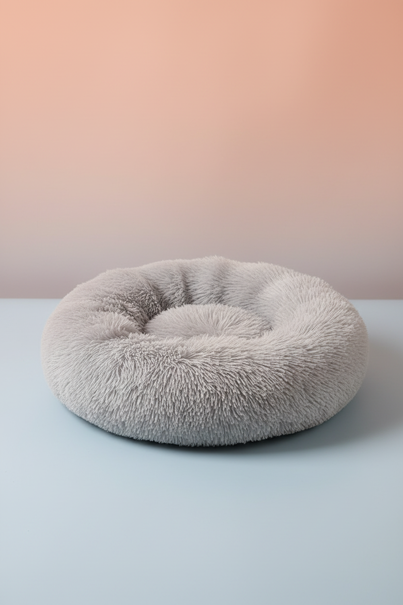Light grey fluffy pet bed