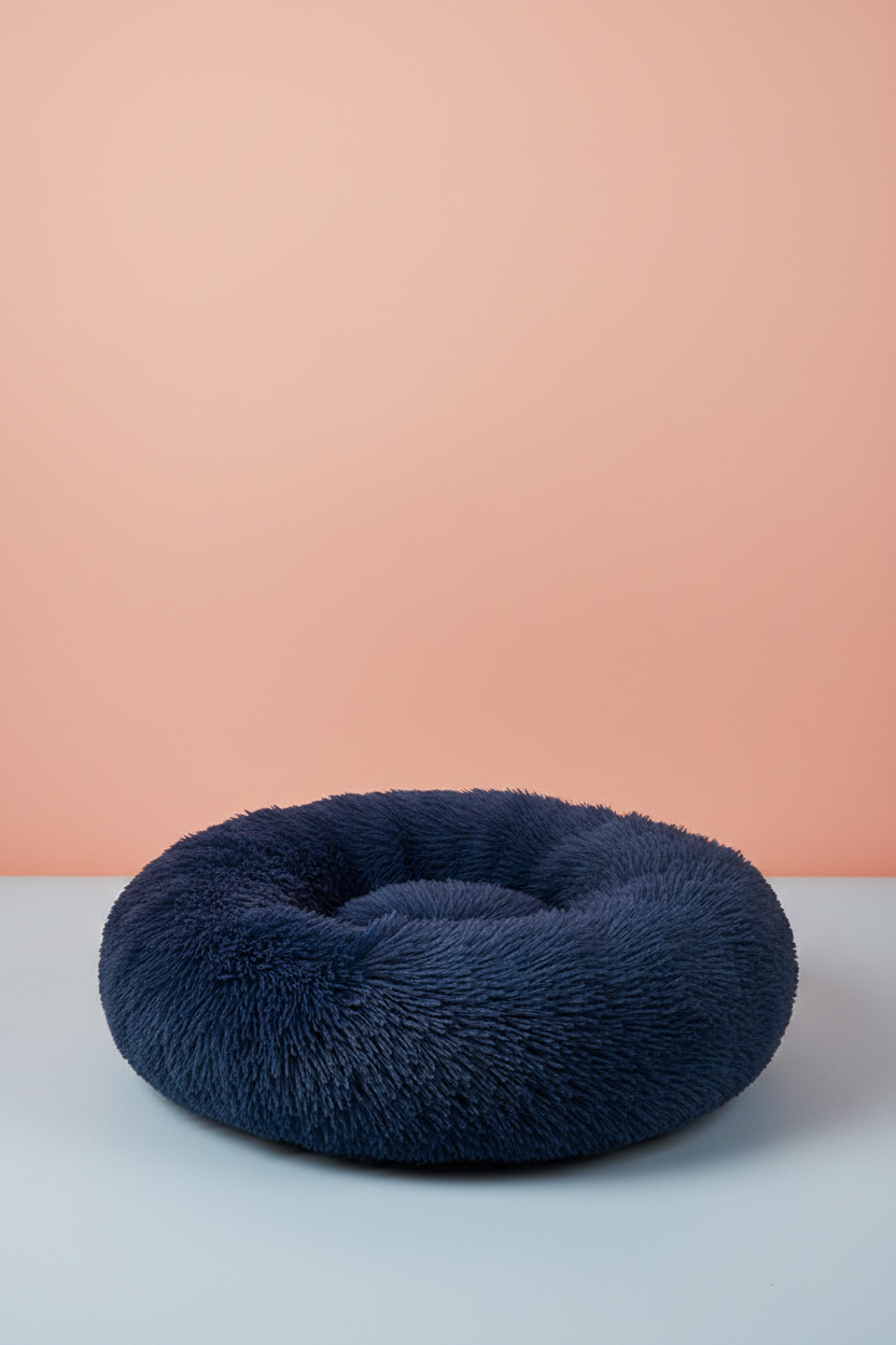 Navy blue fluffy pet bed