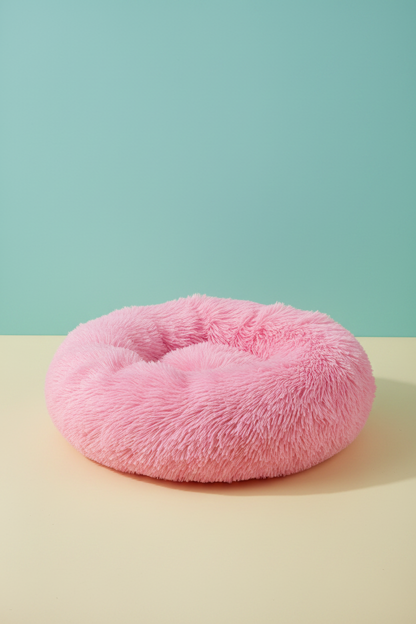 Pink fluffy pet bed
